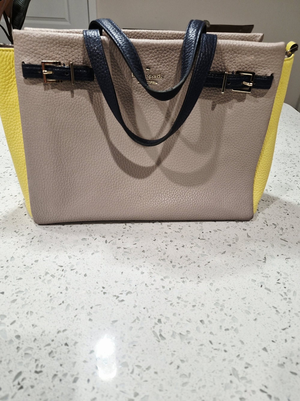 Kate Spade Two-Tone Pebbled Leather Tote - Beige, Yellow & Navy
